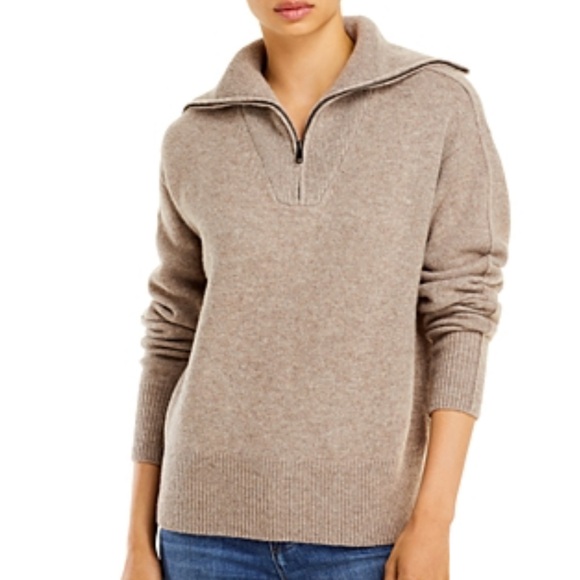 C by Bloomingdale’s 2 ply Cashmere 1/2 Zip Pullover Collar Tan Sz Small … - Picture 1 of 6